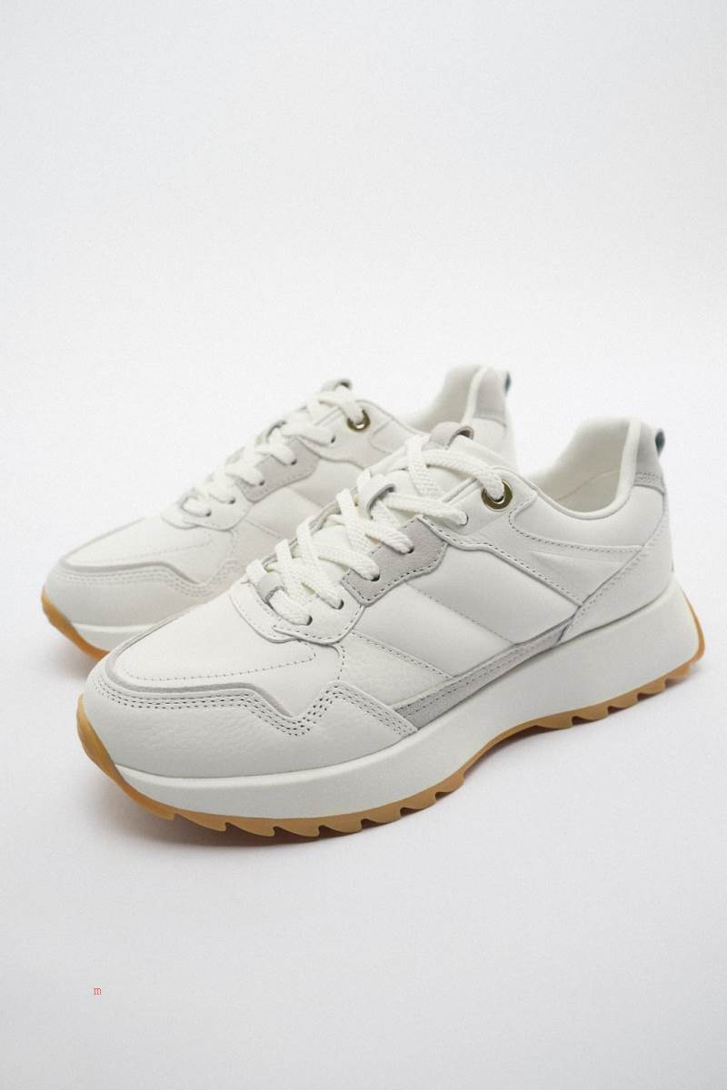 ZARA LEATHER Träningsskor Dam Vita | KZXLT-2784