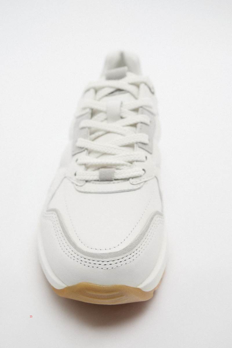 ZARA LEATHER Träningsskor Dam Vita | KZXLT-2784