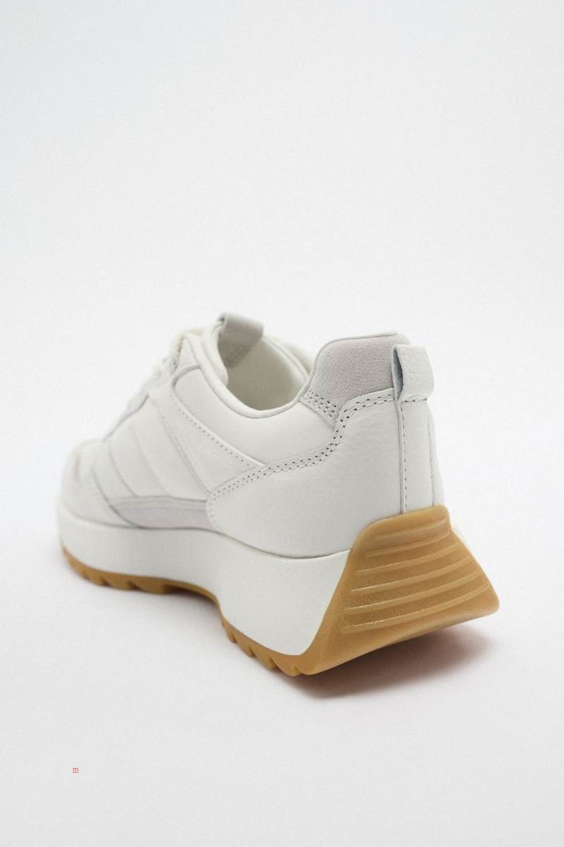 ZARA LEATHER Träningsskor Dam Vita | KZXLT-2784