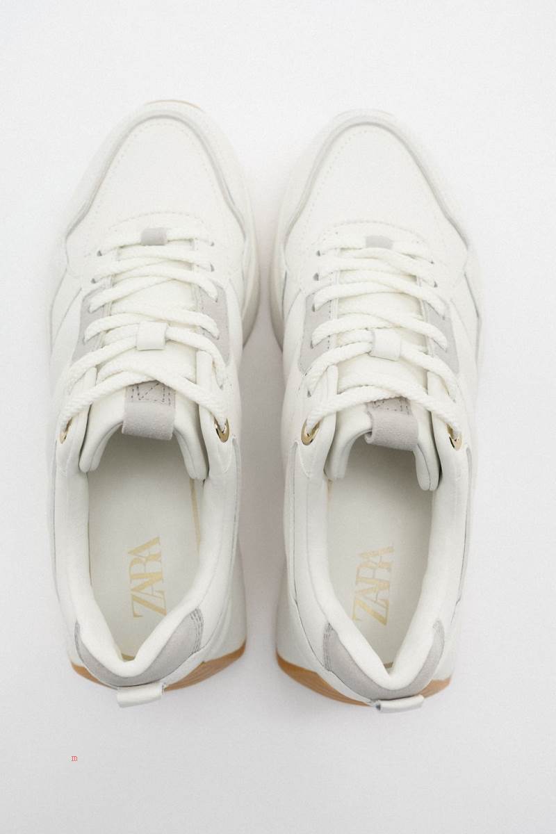 ZARA LEATHER Träningsskor Dam Vita | KZXLT-2784