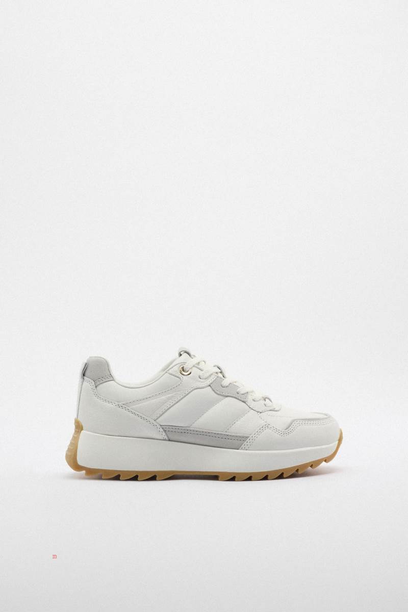 ZARA LEATHER Träningsskor Dam Vita | KZXLT-2784