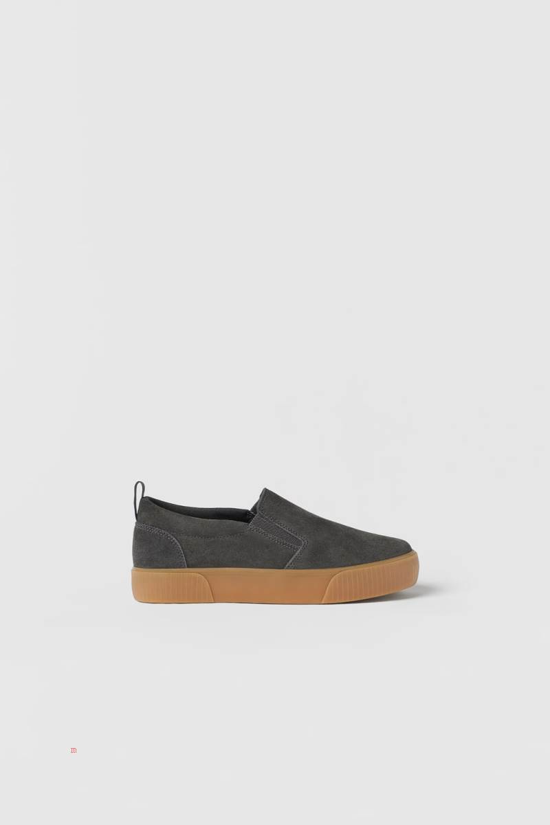ZARA LEATHER Träningsskor Pojke Grå | ZSILU-9684