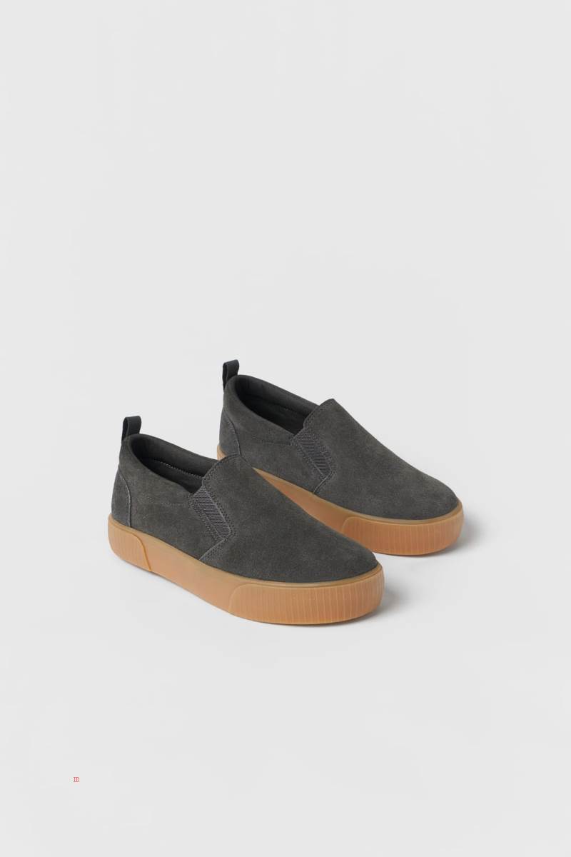 ZARA LEATHER Träningsskor Pojke Grå | ZSILU-9684