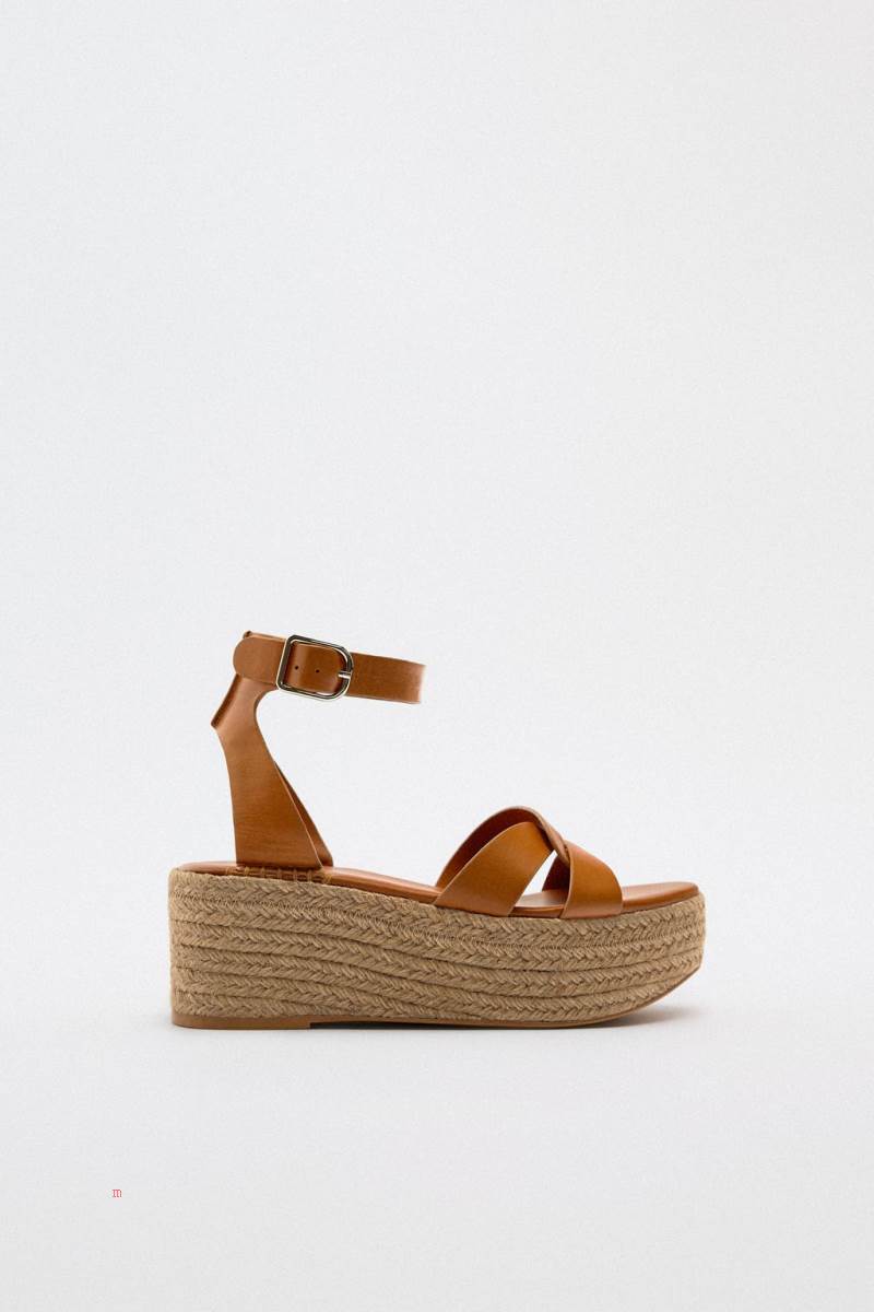 ZARA LEATHER WEDGE Sandaler Dam Bruna | CPWEF-0697