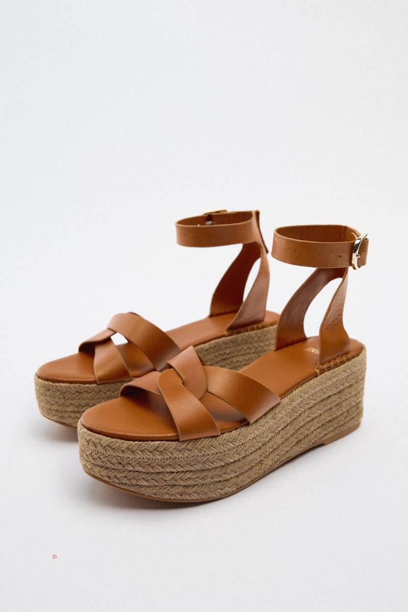 ZARA LEATHER WEDGE Sandaler Dam Bruna | CPWEF-0697