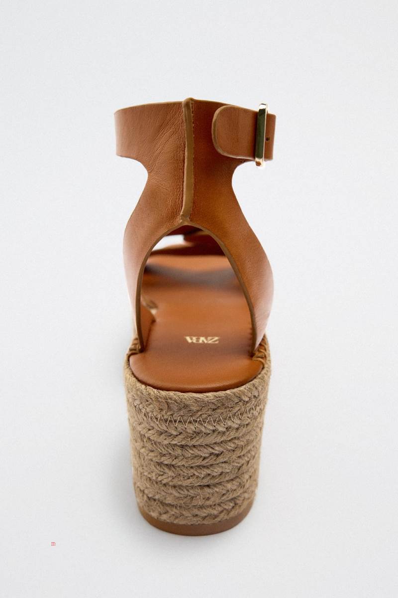 ZARA LEATHER WEDGE Sandaler Dam Bruna | CPWEF-0697