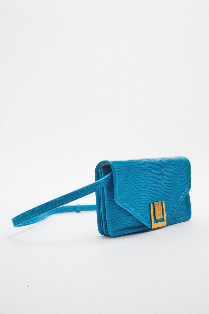 ZARA LEATHER WITH ANIMAL PRINT Crossbody Väska Dam Blå | INPLC-8935