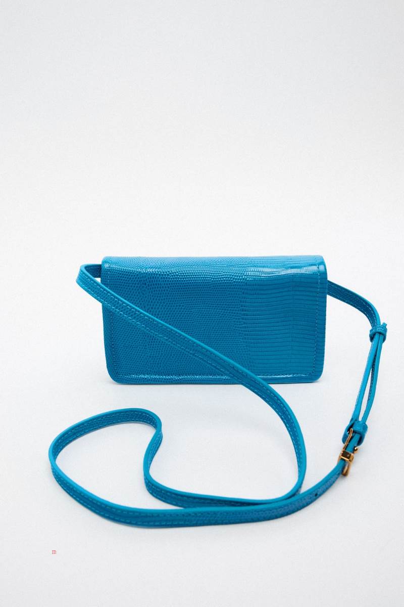 ZARA LEATHER WITH ANIMAL PRINT Crossbody Väska Dam Blå | INPLC-8935