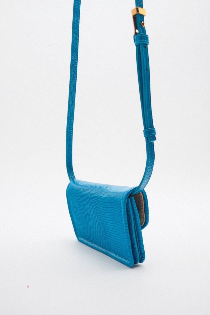 ZARA LEATHER WITH ANIMAL PRINT Crossbody Väska Dam Blå | INPLC-8935