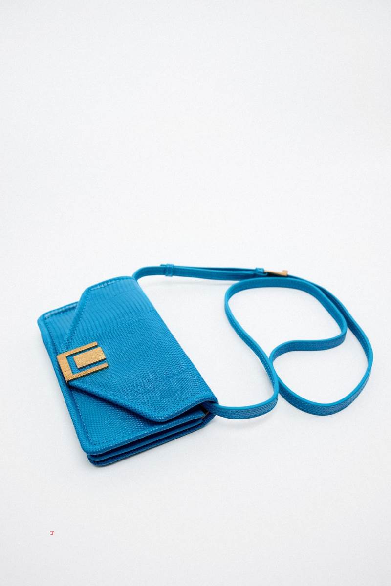 ZARA LEATHER WITH ANIMAL PRINT Crossbody Väska Dam Blå | INPLC-8935