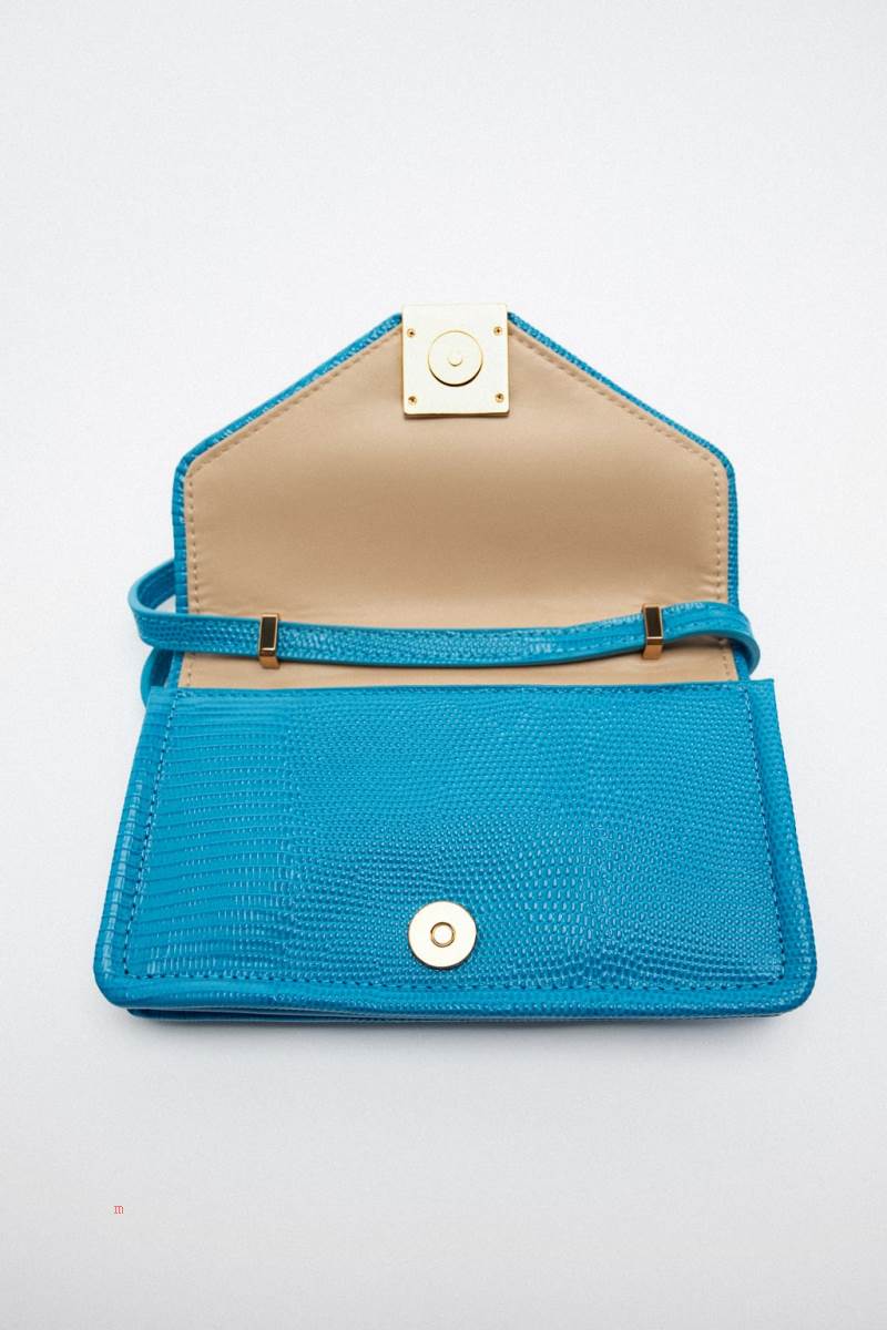 ZARA LEATHER WITH ANIMAL PRINT Crossbody Väska Dam Blå | INPLC-8935