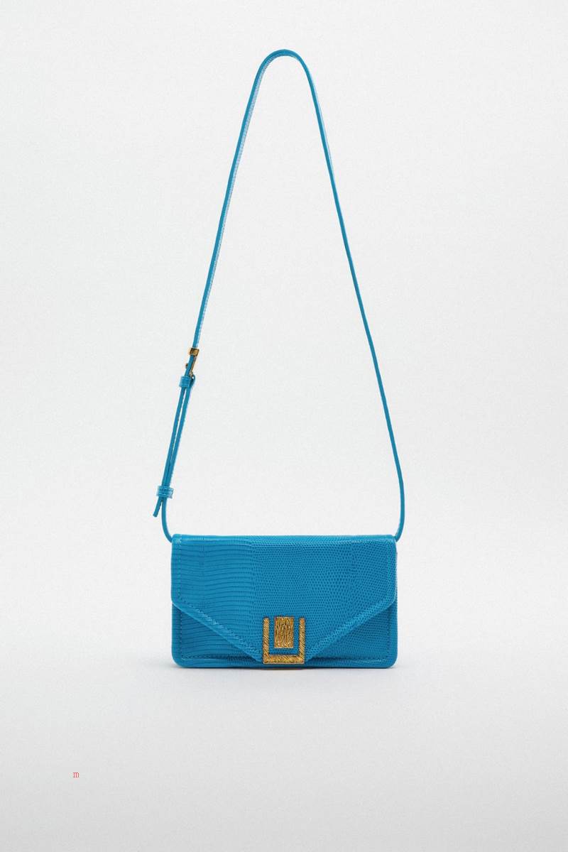 ZARA LEATHER WITH ANIMAL PRINT Crossbody Väska Dam Blå | INPLC-8935