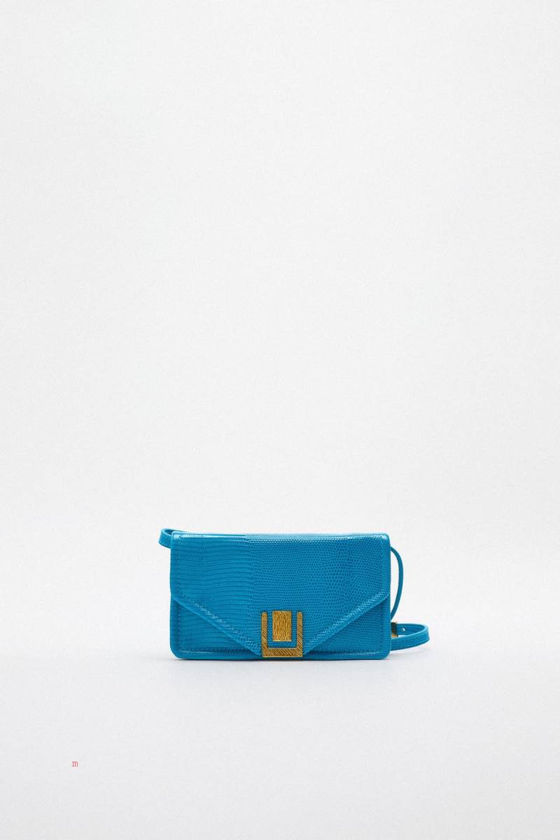 ZARA LEATHER WITH ANIMAL PRINT Crossbody Väska Dam Blå | INPLC-8935