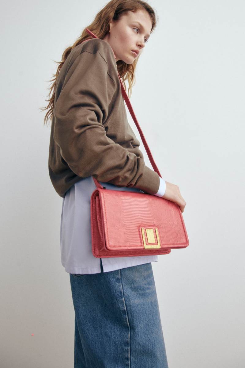 ZARA LEATHER WITH ANIMAL PRINT Crossbody Väska Dam Röda | YWOXP-5038