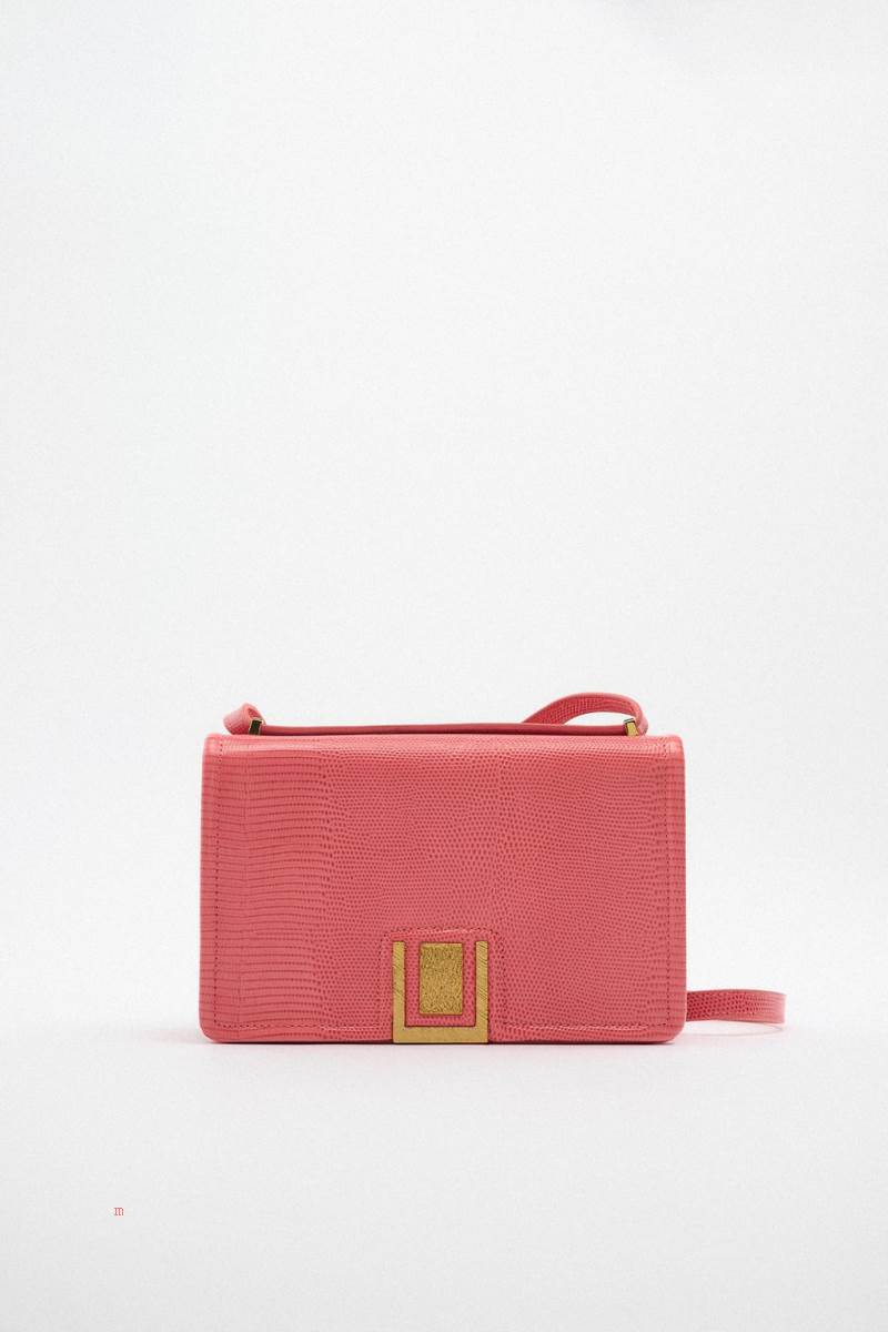 ZARA LEATHER WITH ANIMAL PRINT Crossbody Väska Dam Röda | YWOXP-5038