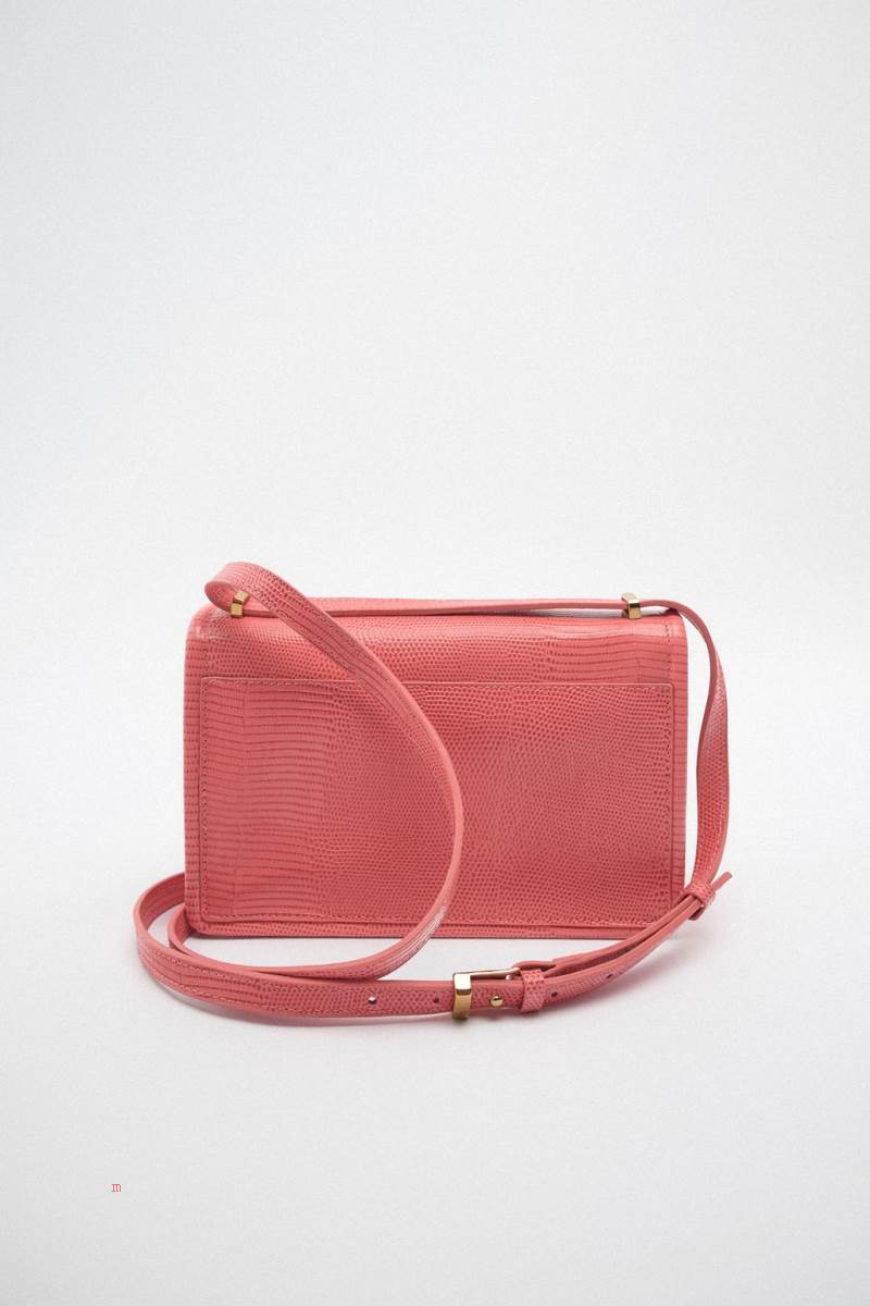 ZARA LEATHER WITH ANIMAL PRINT Crossbody Väska Dam Röda | YWOXP-5038