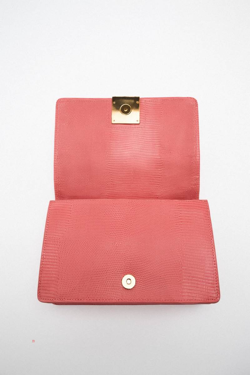 ZARA LEATHER WITH ANIMAL PRINT Crossbody Väska Dam Röda | YWOXP-5038
