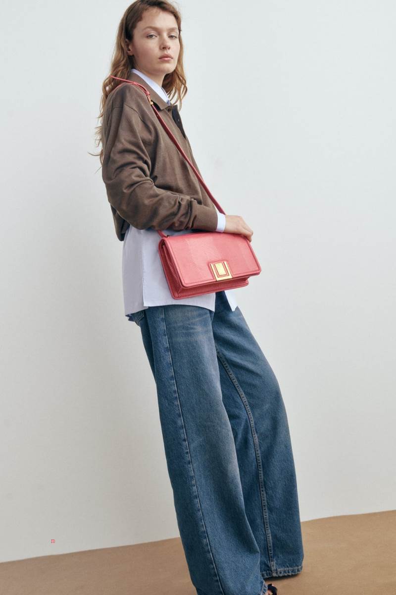 ZARA LEATHER WITH ANIMAL PRINT Crossbody Väska Dam Röda | YWOXP-5038