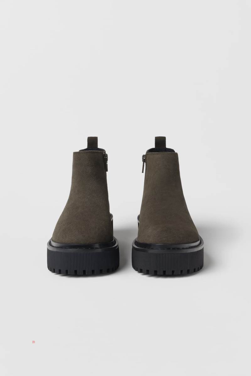 ZARA LEATHER WITH ELASTIC SIDE GORES Ankelboots Tjej Grå | OFGWJ-4897