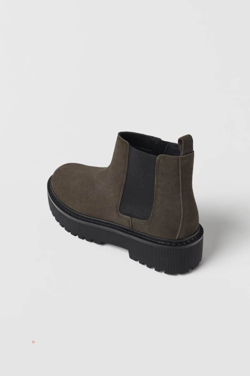 ZARA LEATHER WITH ELASTIC SIDE GORES Ankelboots Tjej Grå | OFGWJ-4897