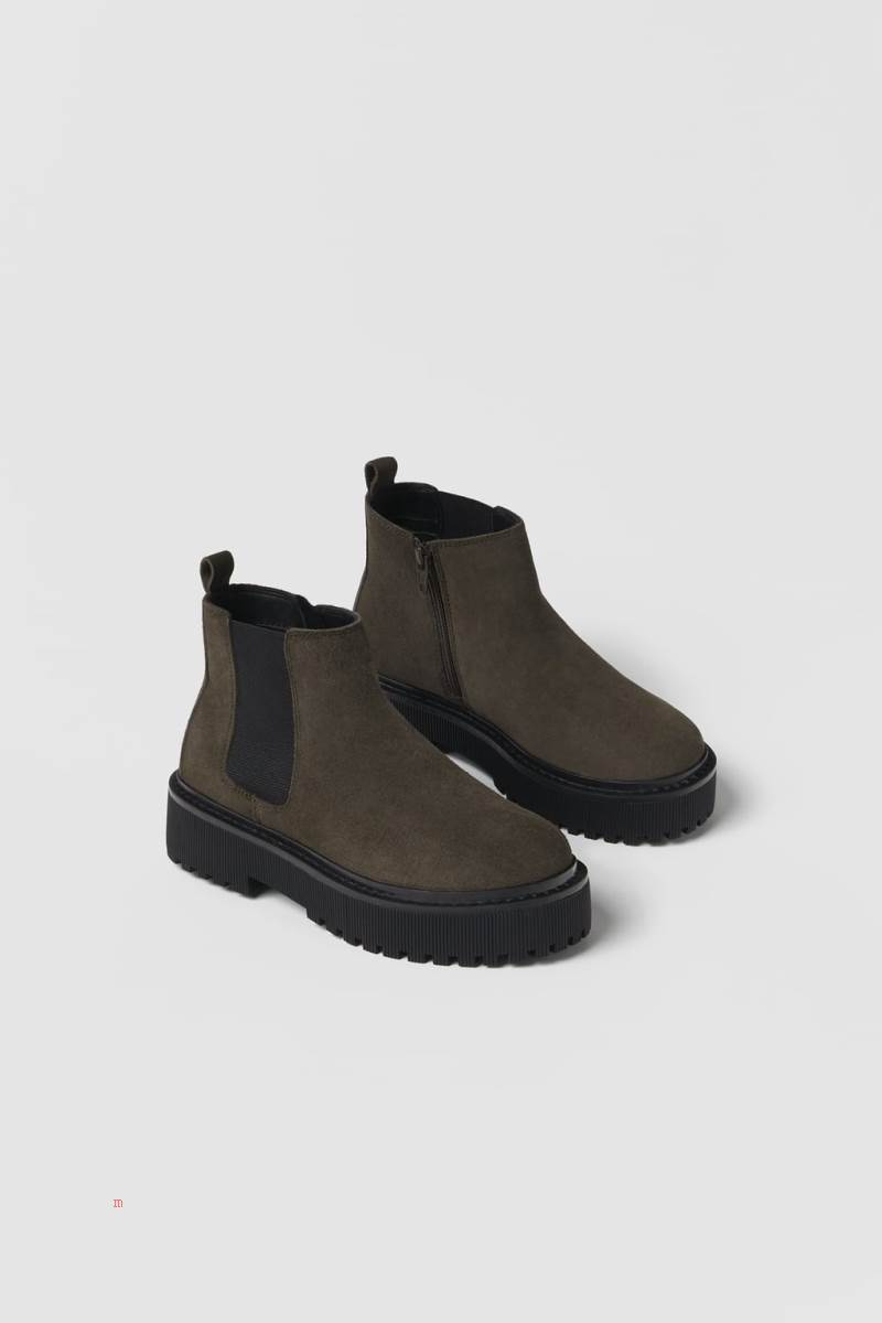 ZARA LEATHER WITH ELASTIC SIDE GORES Ankelboots Tjej Grå | OFGWJ-4897