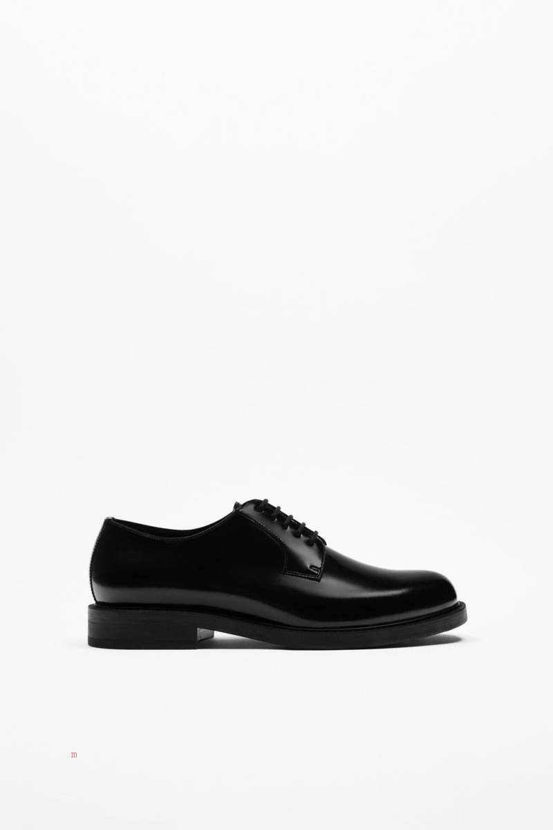 ZARA LEATHER WITH GLOSSY FINISH Läderskor Herr Svarta | YBLJE-0962
