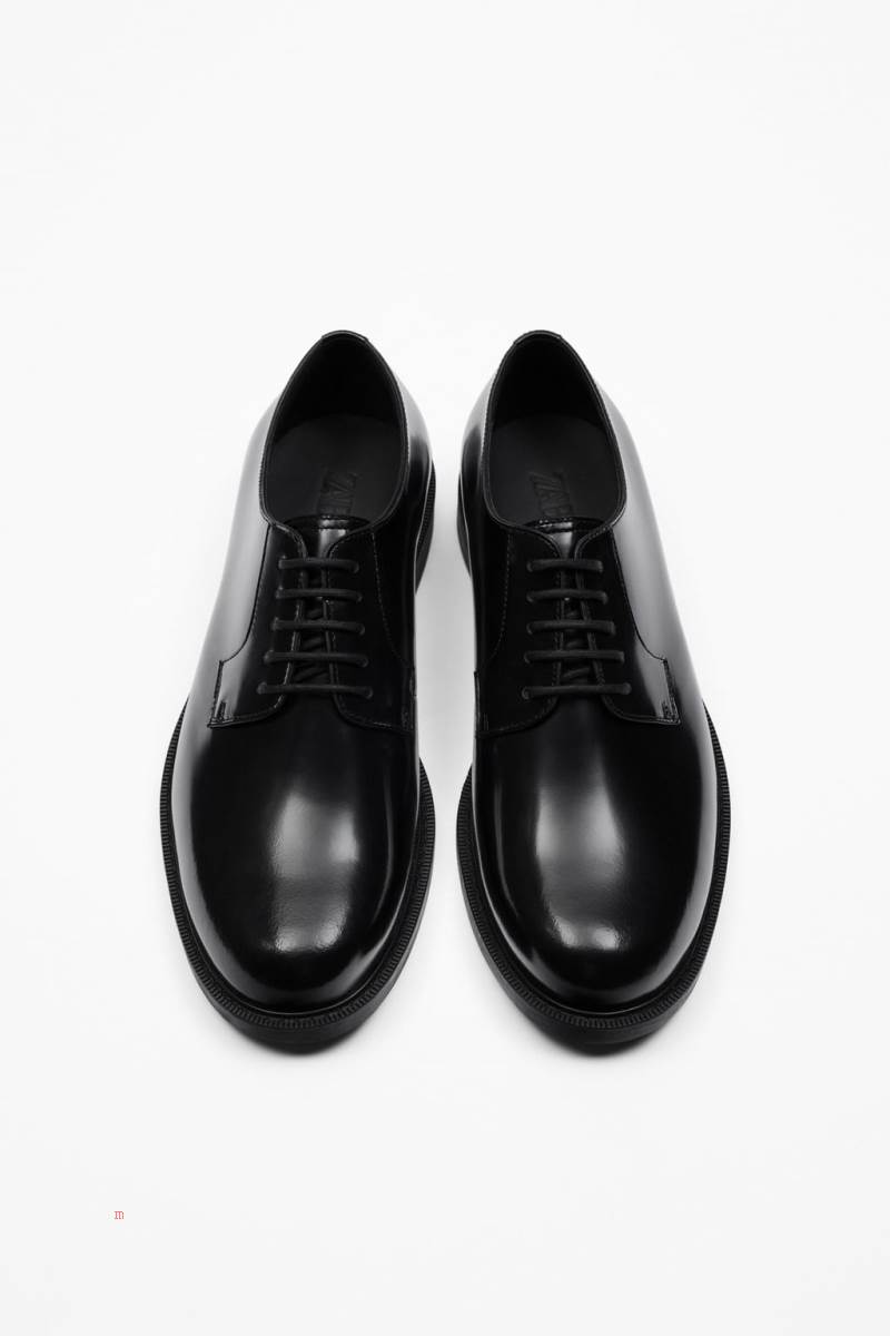 ZARA LEATHER WITH GLOSSY FINISH Läderskor Herr Svarta | YBLJE-0962