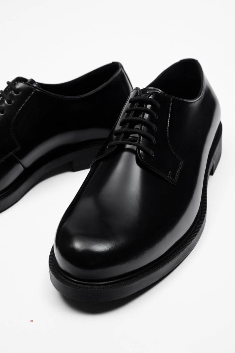 ZARA LEATHER WITH GLOSSY FINISH Läderskor Herr Svarta | YBLJE-0962