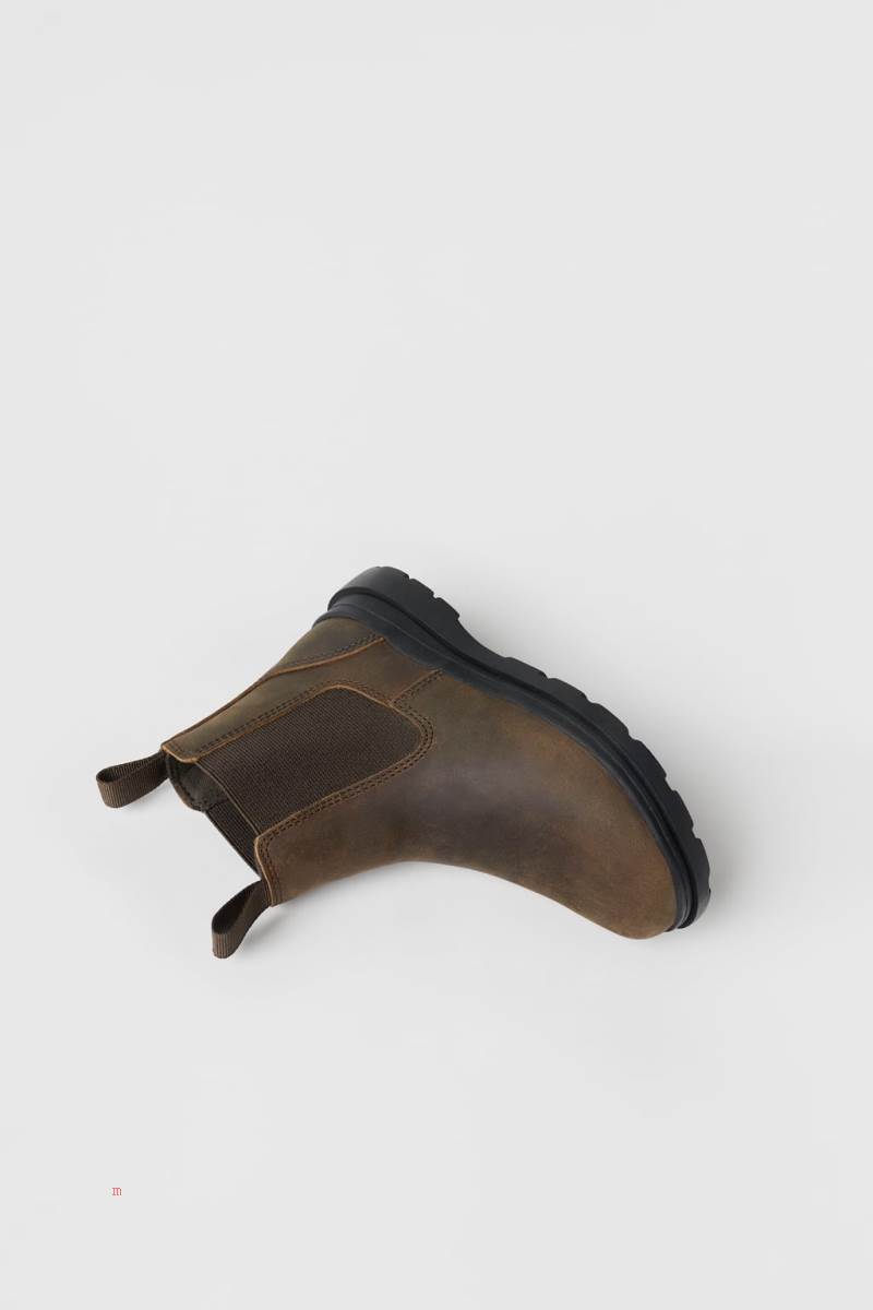 ZARA LEATHER WITH GORES Ankelboots Pojke Bruna | KHUXY-7905