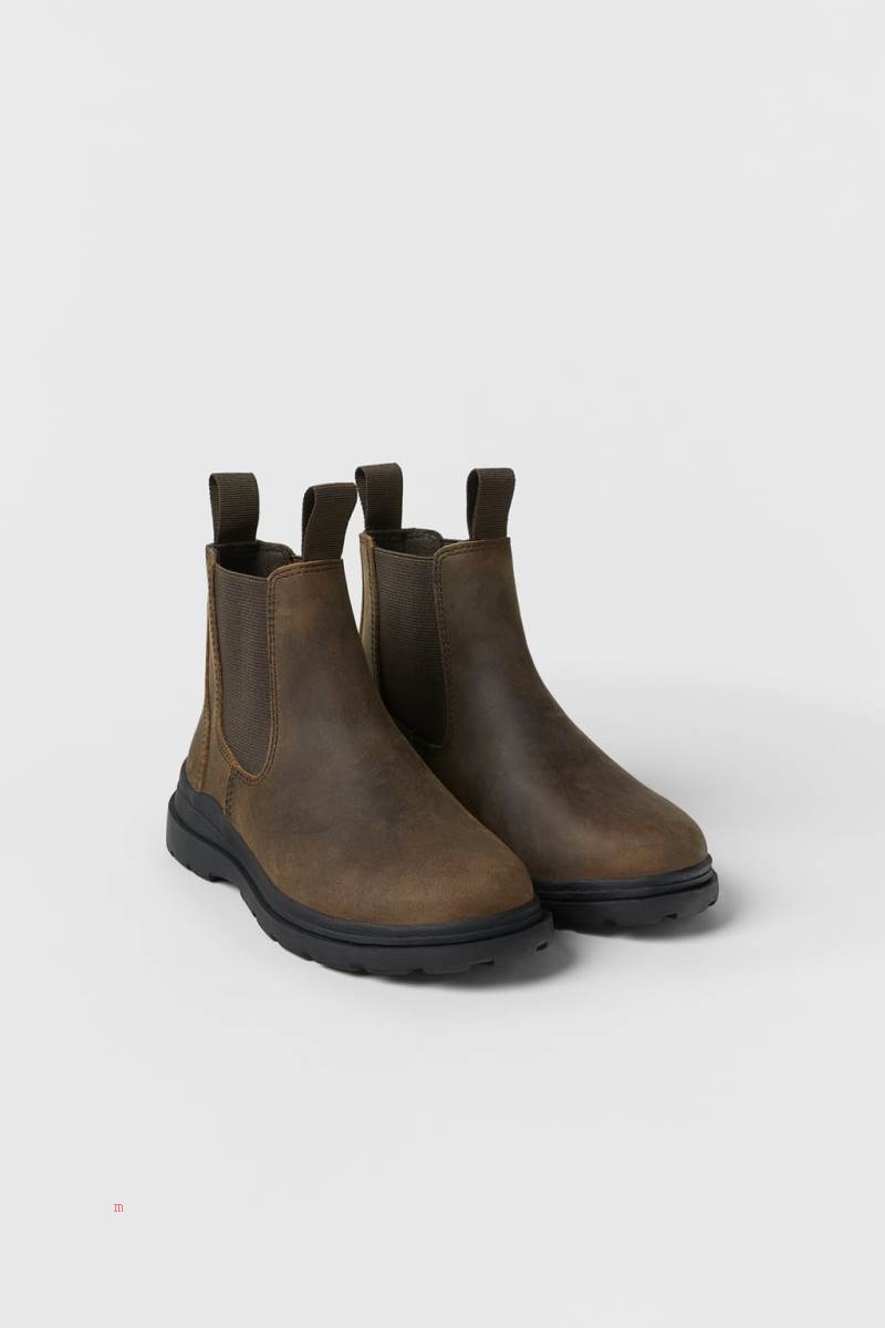ZARA LEATHER WITH GORES Ankelboots Pojke Bruna | KHUXY-7905