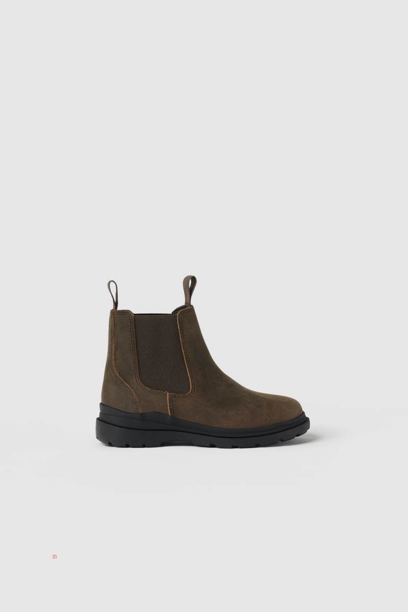 ZARA LEATHER WITH GORES Ankelboots Pojke Bruna | KHUXY-7905