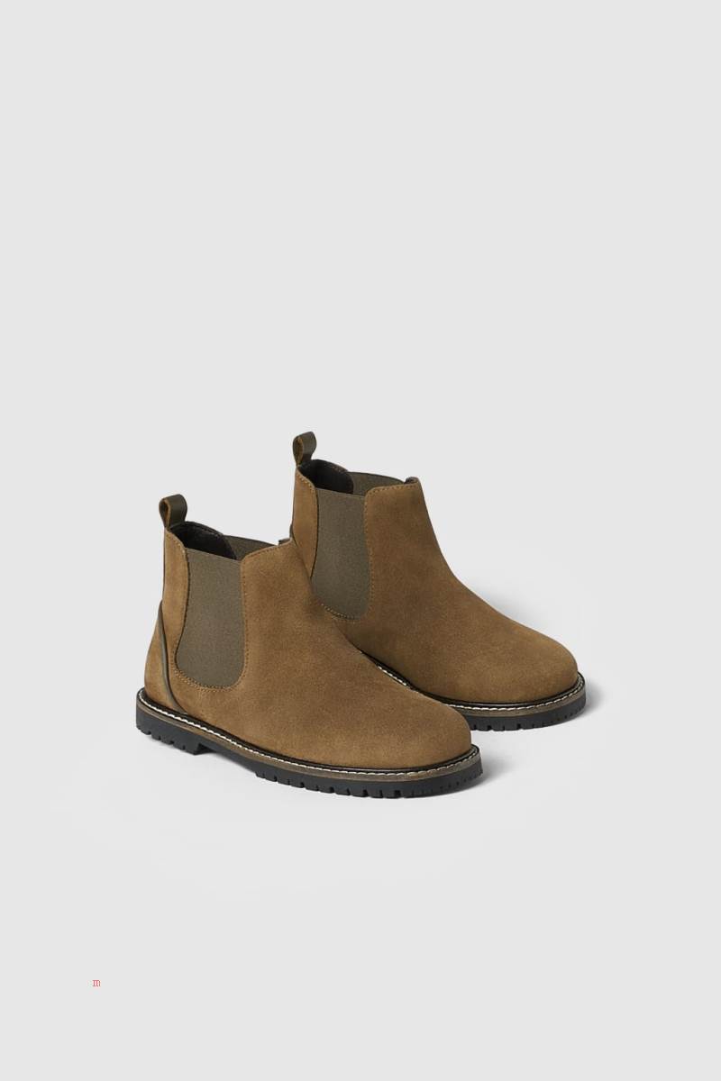 ZARA LEATHER WITH GORES Ankelboots Tjej Grå | MICFK-0658