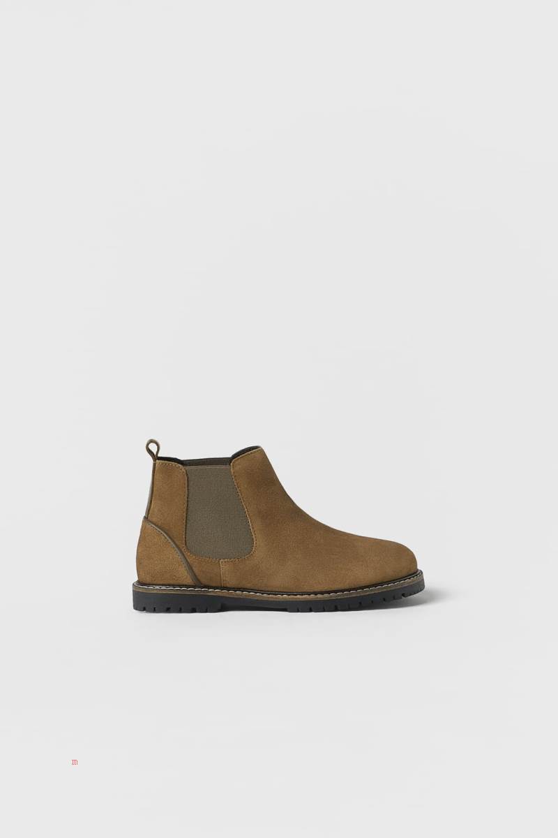 ZARA LEATHER WITH GORES Ankelboots Tjej Grå | MICFK-0658