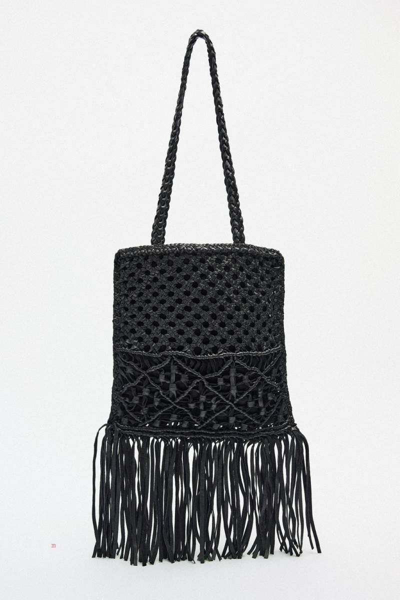 ZARA LEATHER WITH PLAITED DETAIL Toteväska Dam Svarta | KFYME-0532