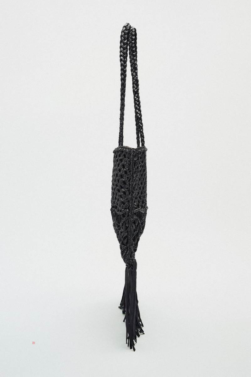 ZARA LEATHER WITH PLAITED DETAIL Toteväska Dam Svarta | KFYME-0532