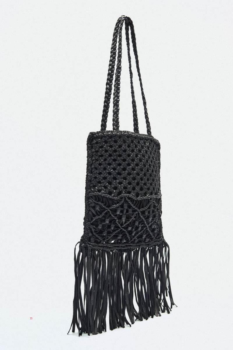 ZARA LEATHER WITH PLAITED DETAIL Toteväska Dam Svarta | KFYME-0532