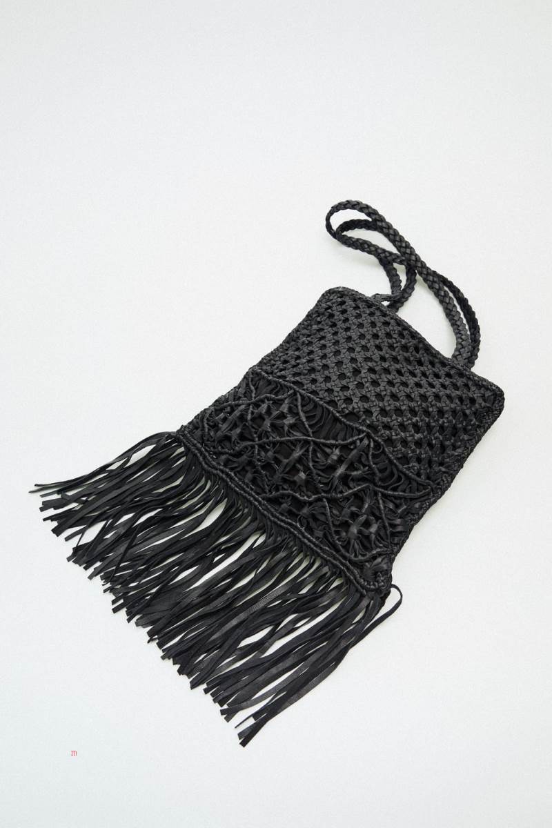 ZARA LEATHER WITH PLAITED DETAIL Toteväska Dam Svarta | KFYME-0532