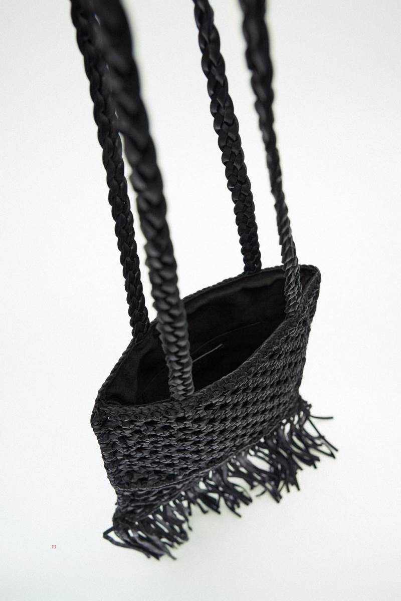 ZARA LEATHER WITH PLAITED DETAIL Toteväska Dam Svarta | KFYME-0532