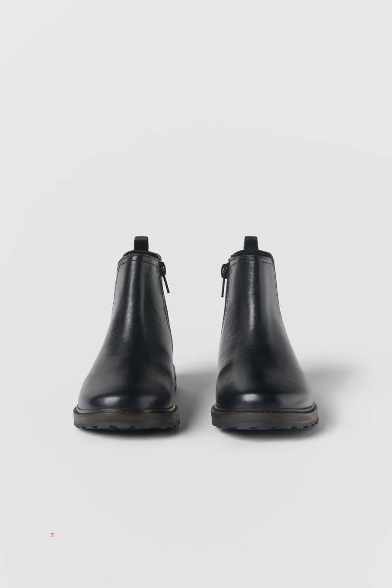 ZARA LEATHER WITH SIDE GORES Ankelboots Tjej Svarta | FTNDI-4809