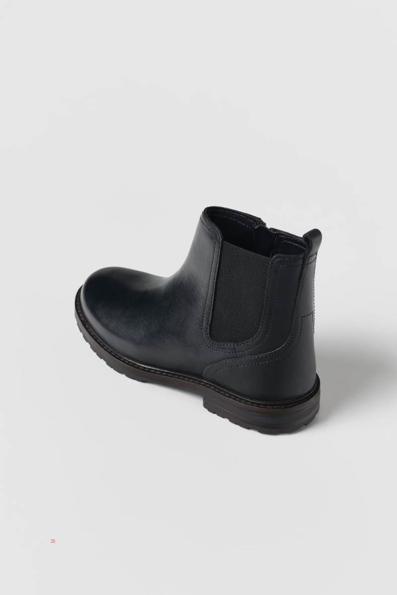 ZARA LEATHER WITH SIDE GORES Ankelboots Tjej Svarta | FTNDI-4809