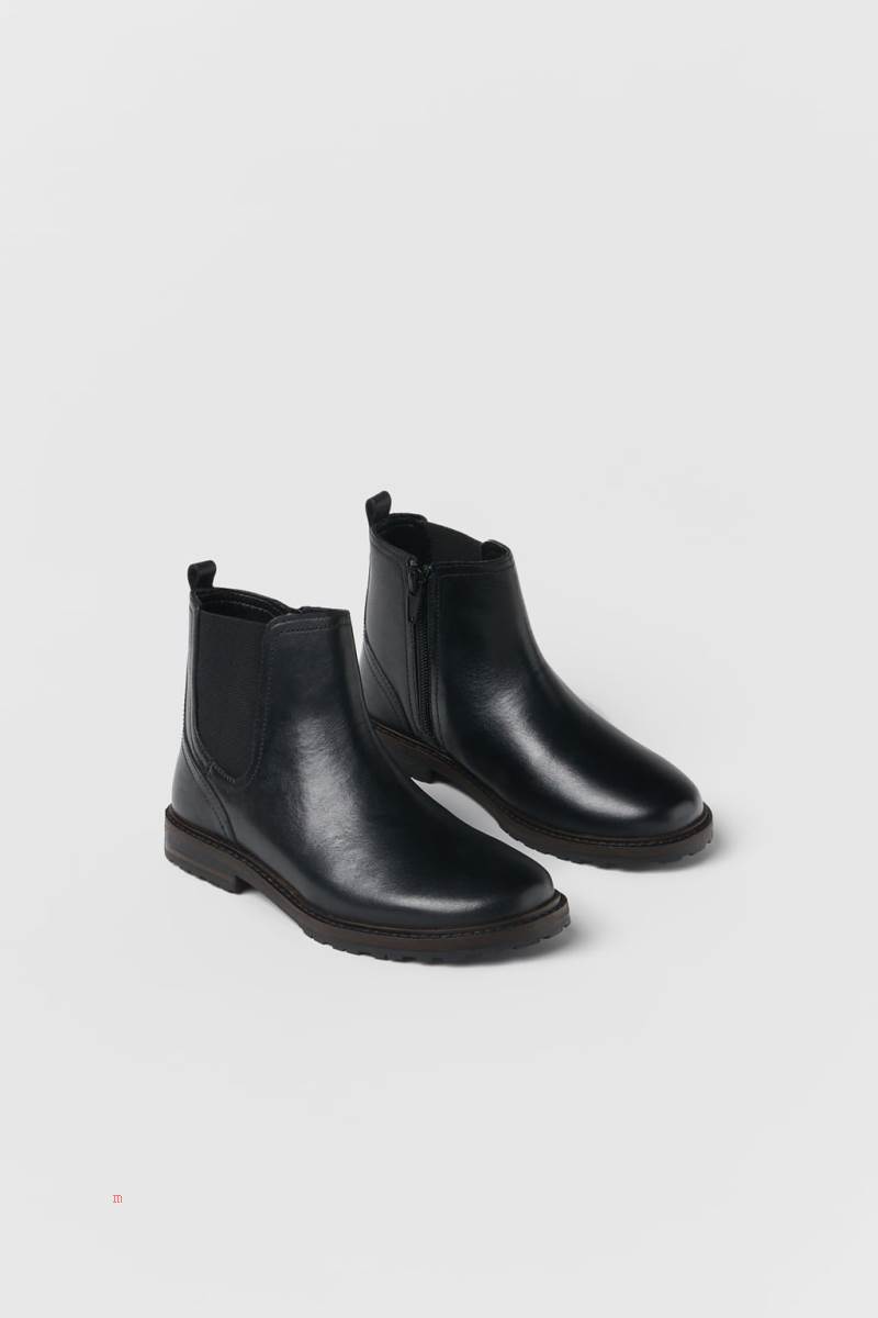 ZARA LEATHER WITH SIDE GORES Ankelboots Tjej Svarta | FTNDI-4809