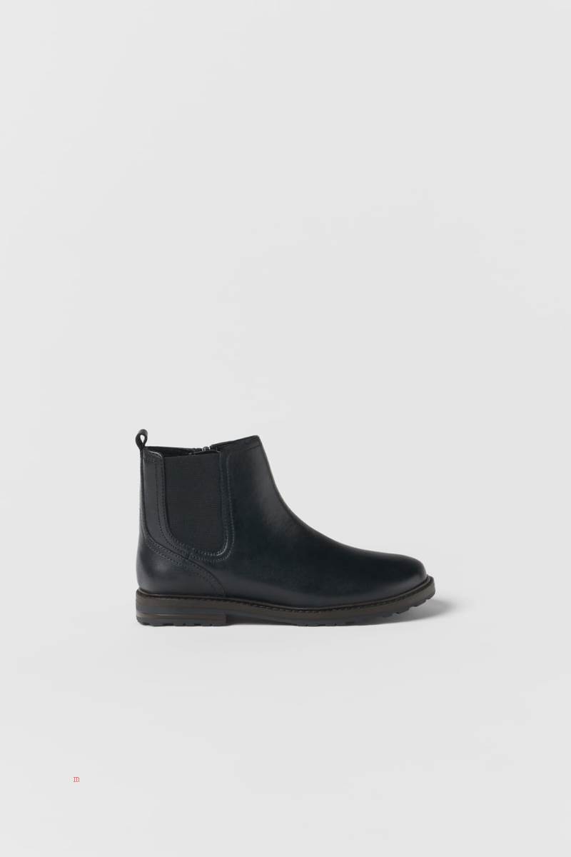ZARA LEATHER WITH SIDE GORES Ankelboots Tjej Svarta | FTNDI-4809