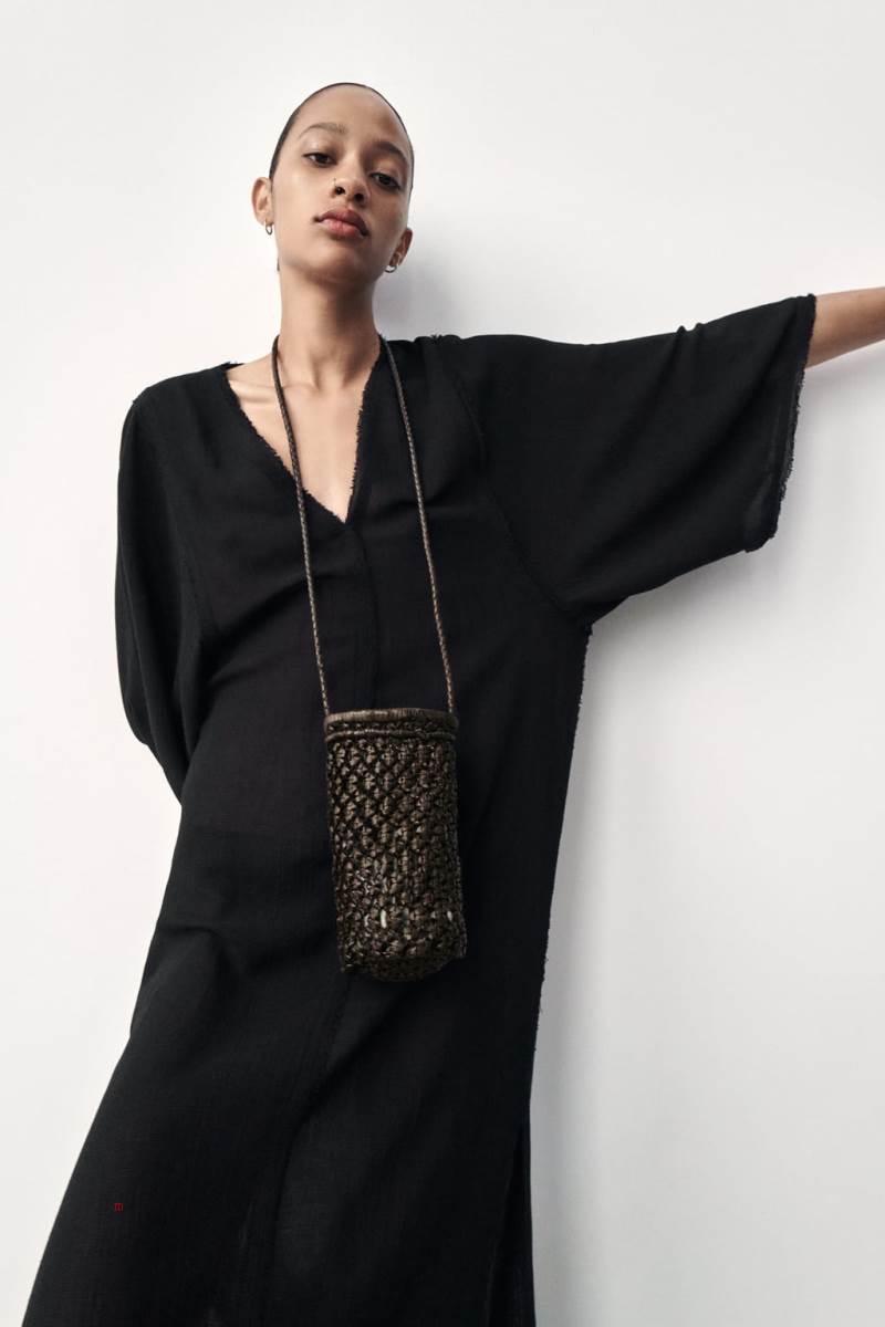 ZARA LEATHER WOVEN MOBILE PHONE BAG Läderväska Dam Bruna | XCJML-4168