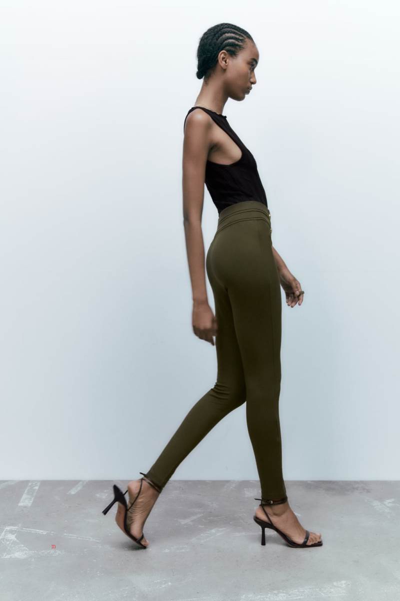 ZARA LEGGINGS WITH GOLD BUTTONS Leggings Dam Khaki | ZNBGX-9872