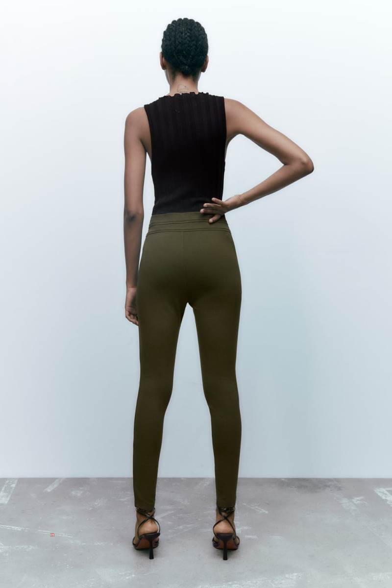ZARA LEGGINGS WITH GOLD BUTTONS Leggings Dam Khaki | ZNBGX-9872