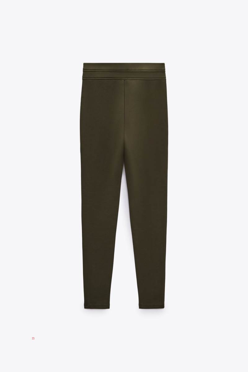 ZARA LEGGINGS WITH GOLD BUTTONS Leggings Dam Khaki | ZNBGX-9872