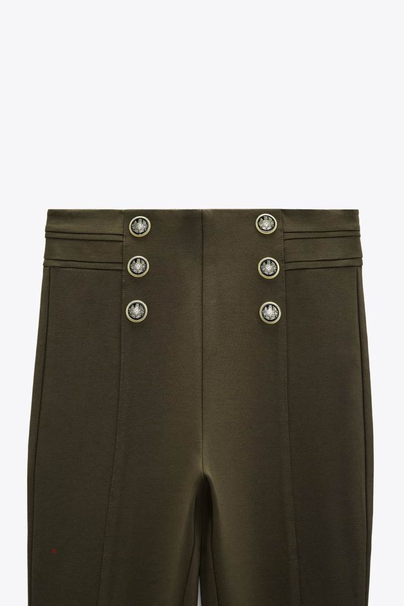 ZARA LEGGINGS WITH GOLD BUTTONS Leggings Dam Khaki | ZNBGX-9872