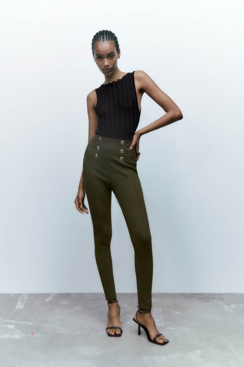 ZARA LEGGINGS WITH GOLD BUTTONS Leggings Dam Khaki | ZNBGX-9872