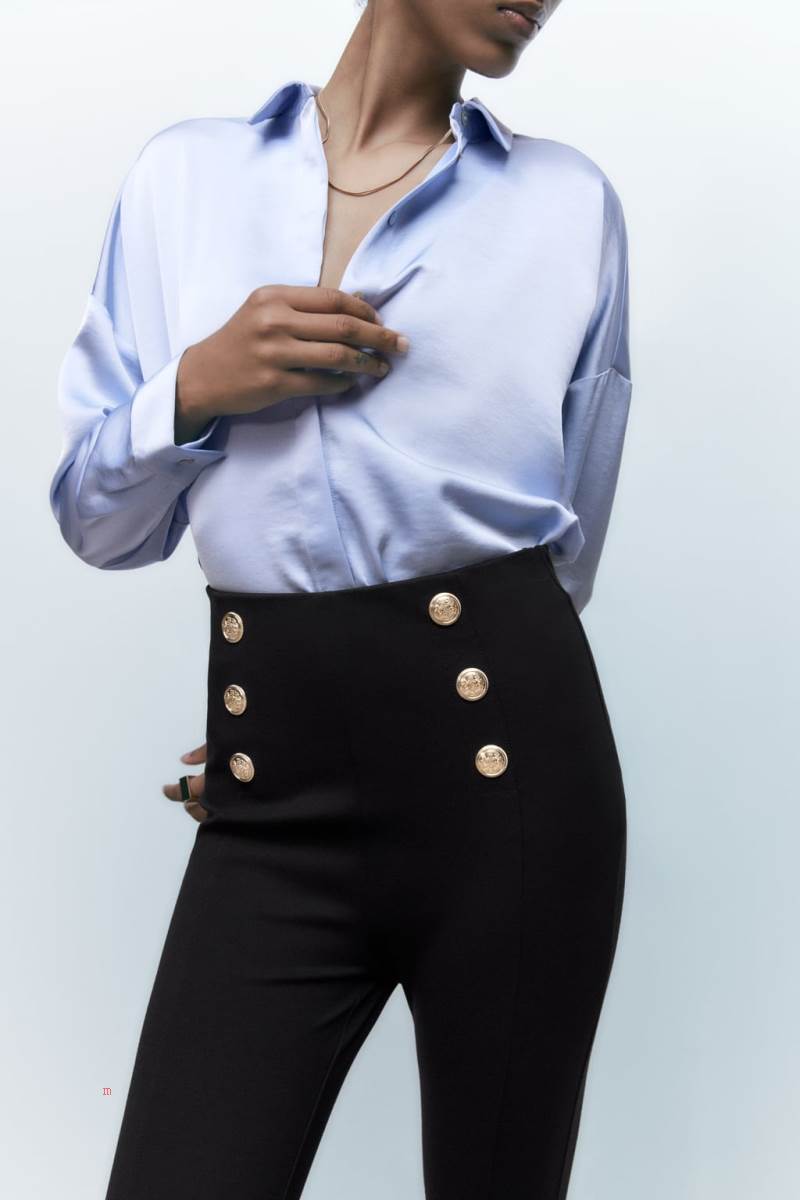 ZARA LEGGINGS WITH GOLD BUTTONS Leggings Dam Svarta | ZRXND-8439