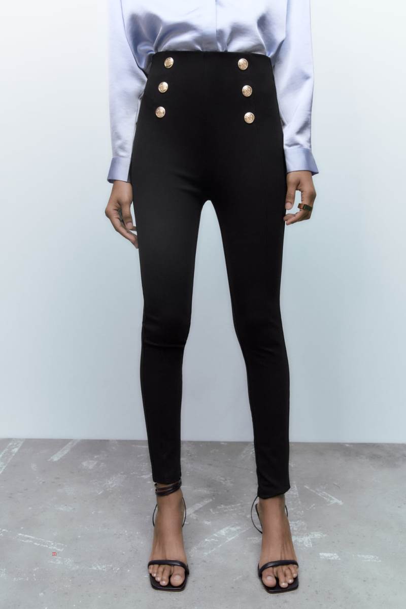 ZARA LEGGINGS WITH GOLD BUTTONS Leggings Dam Svarta | ZRXND-8439